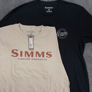 Simms Fishing Products T-Shirts Lot of 2 Mens Size Medium Black Ivory Cotton